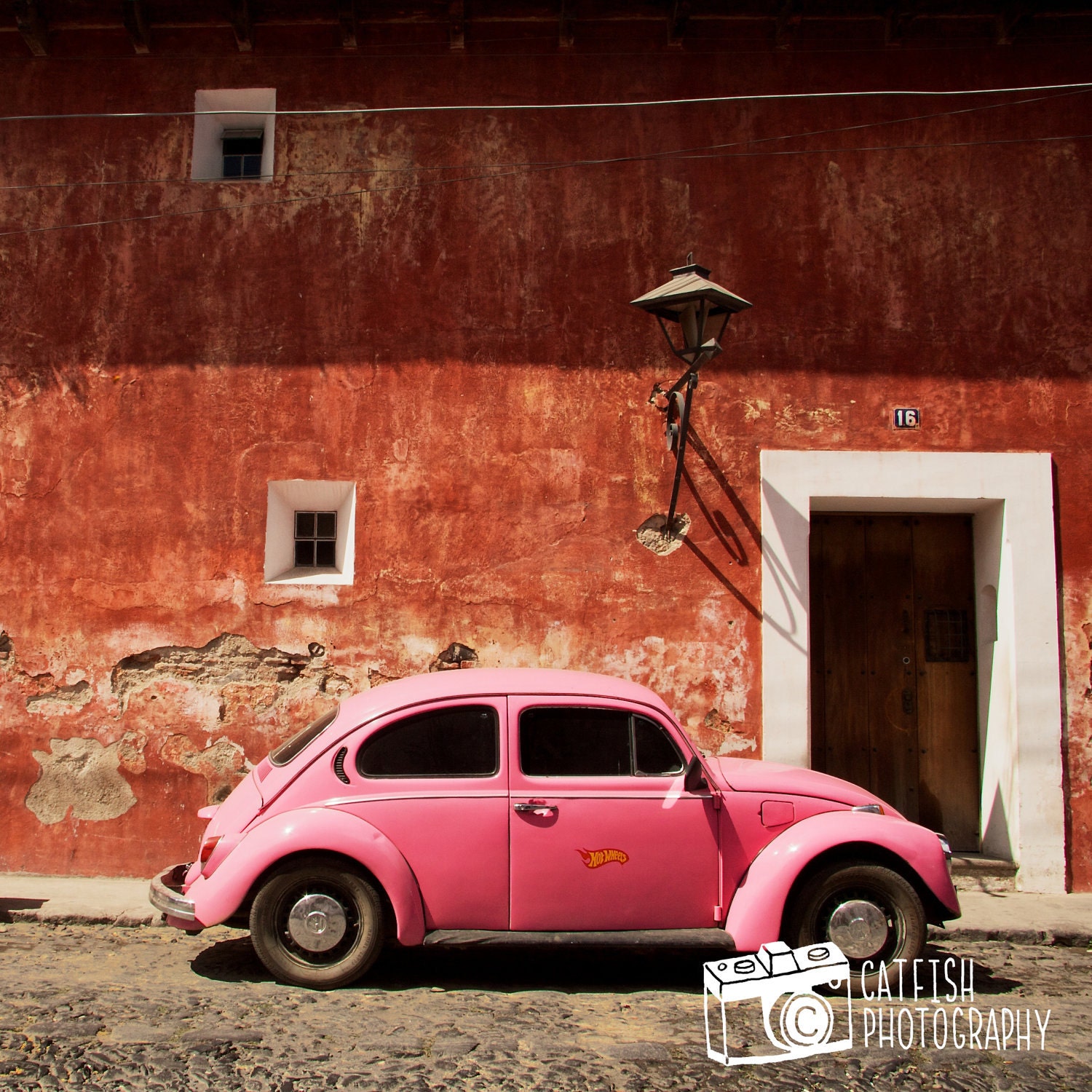 Pink Hot Wheels Volkswagen Beetle on the Street in Antigua, Guatemala - Fine Art Photography Print