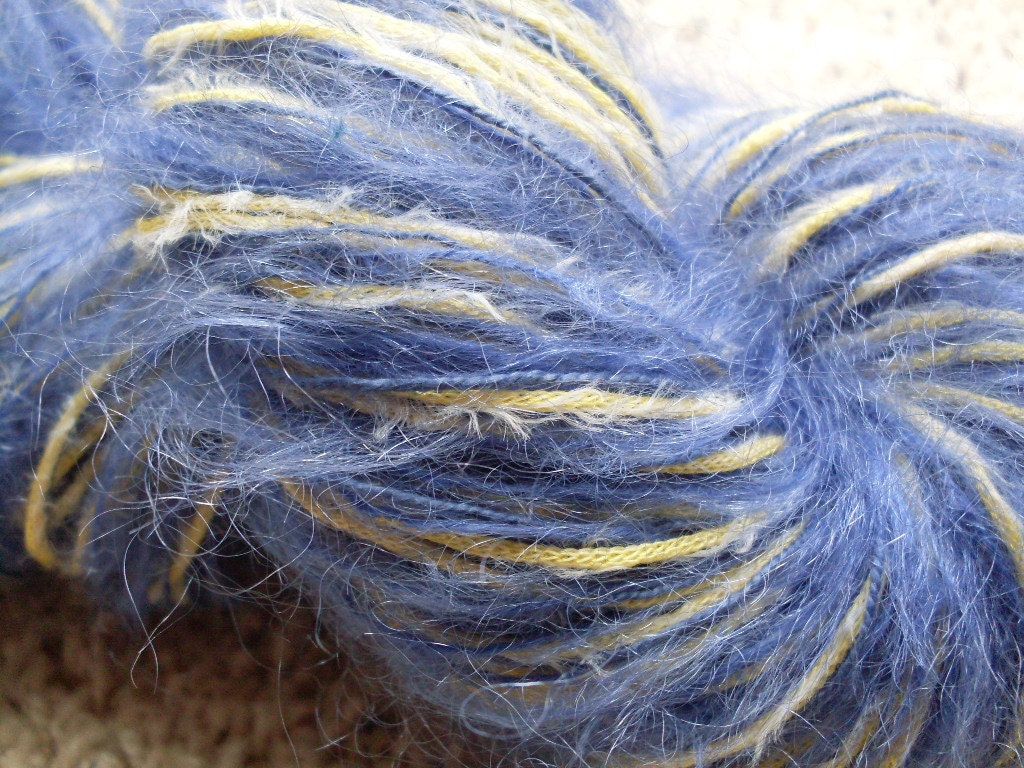 Blue Sunshine Art Yarn 1 Skein Hand Twisted 3 Yarns in One Blue Yellow