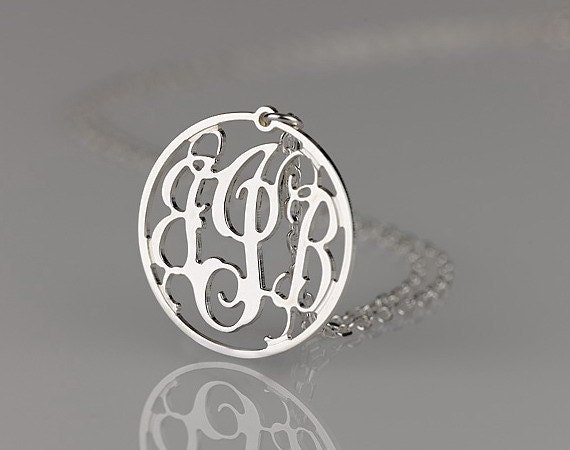 Monogram necklace - 1.25 inch Personalized Monogram - 925 Sterling silver