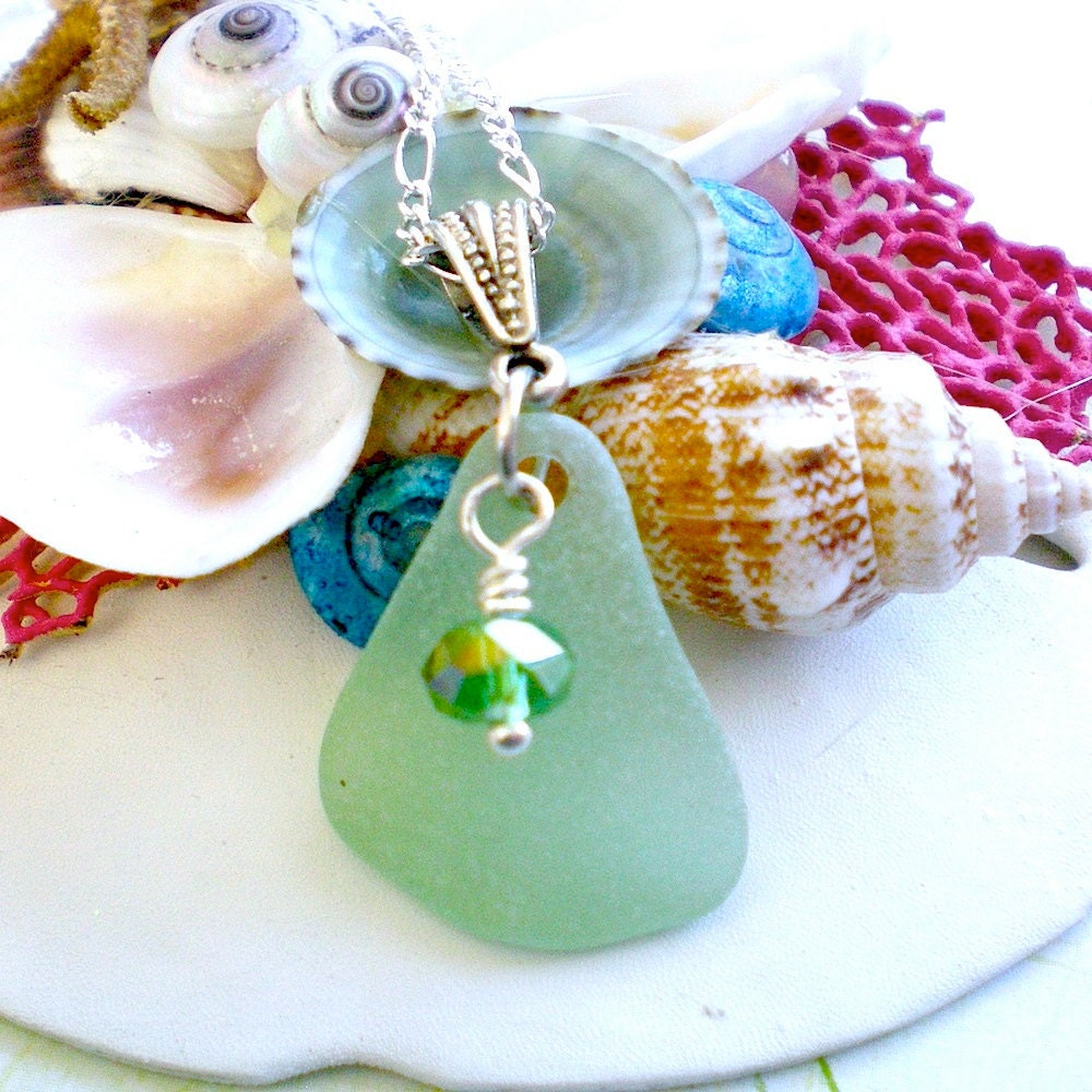 Genuine Sea Glass Necklace, Seafoam Green, Sterling Silver, Surfer Girl Jewelry, Beach Boho Style