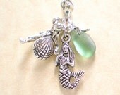 Mermaid Necklace, Sea Glass Necklace, Beach Glass Necklace, Seashell Necklace, Branch Necklace