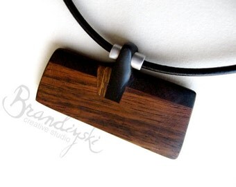 CHOCOLATE PASSION - Original Handmade Wooden Necklace - exotic black, brown ebony and mahagon wood with aluminum  elements, 3mm leather cord