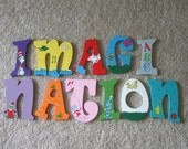Wooden Dr. Seuss Letters for Child's Play Room or Nursery - Painted by Hand