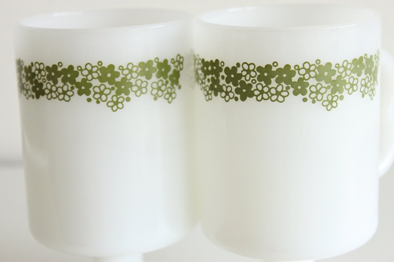 Vintage Corelle Spring Blossom Milk Glass Coffee Cup Goblets - Set of 2 - Corelle Crazy Daisy Coffee Cup