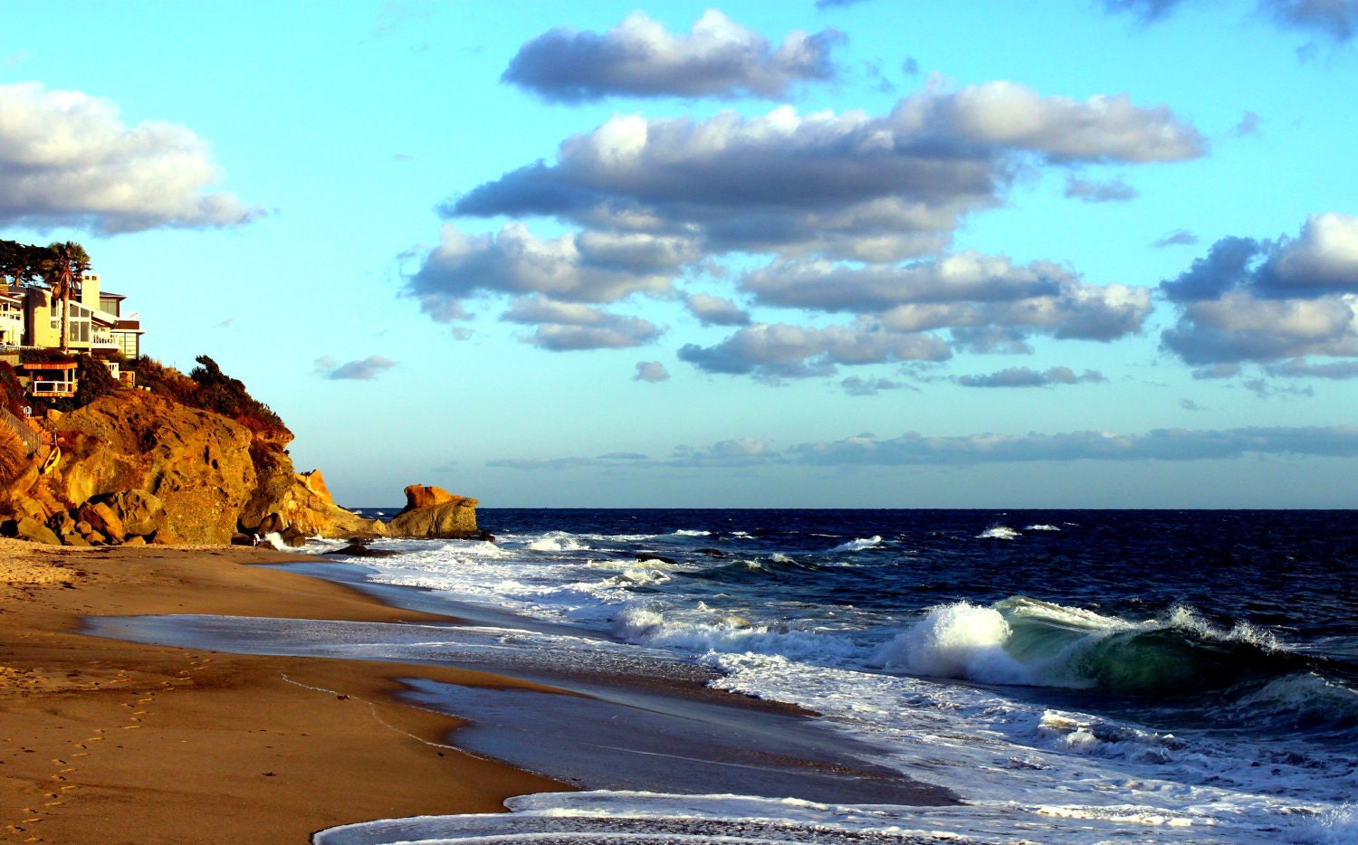 Laguna Beach photography 5x7 fine art print beach decor blue skies clouds rocks waves dreamy