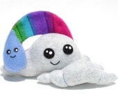 Plush rainbow cloud toy and raindrop friend made with grey,blue, made to order