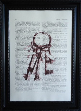 Art key print on an vintage french dictionary page, dictionary key print for your wall under 10 (18)