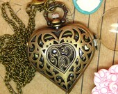Antique pocket watch jewelry necklace pendant copper heart love Valentine's Day  hb30