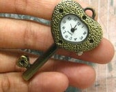 Antique pocket watch small   copper metal pendant necklace very cute chb06 Key