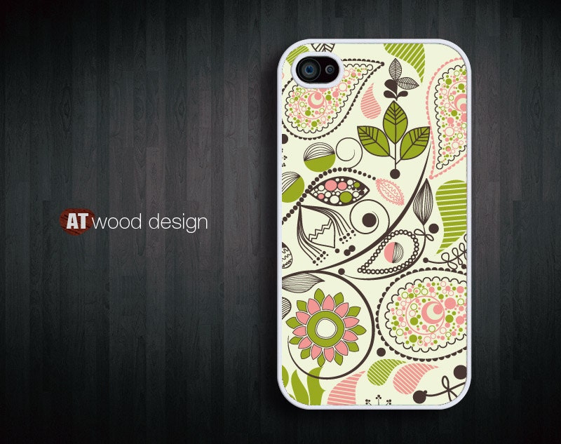Hard case Rubber case iphone 4 case iphone 4s case New Iphone 5 case beige illustrator green flower graphic design printing