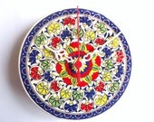 Wall Clock with colorful flowers Ceramic Turkish tiles, Anatolian and Ottoman patterns ,2012