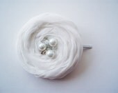 White Chiffon Roses Hair Bridal Bobby Pin