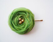 Green Chiffon Roses Hair Bridal Bobby Pin