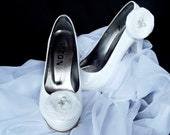 White Chiffon Roses Shoe Clips