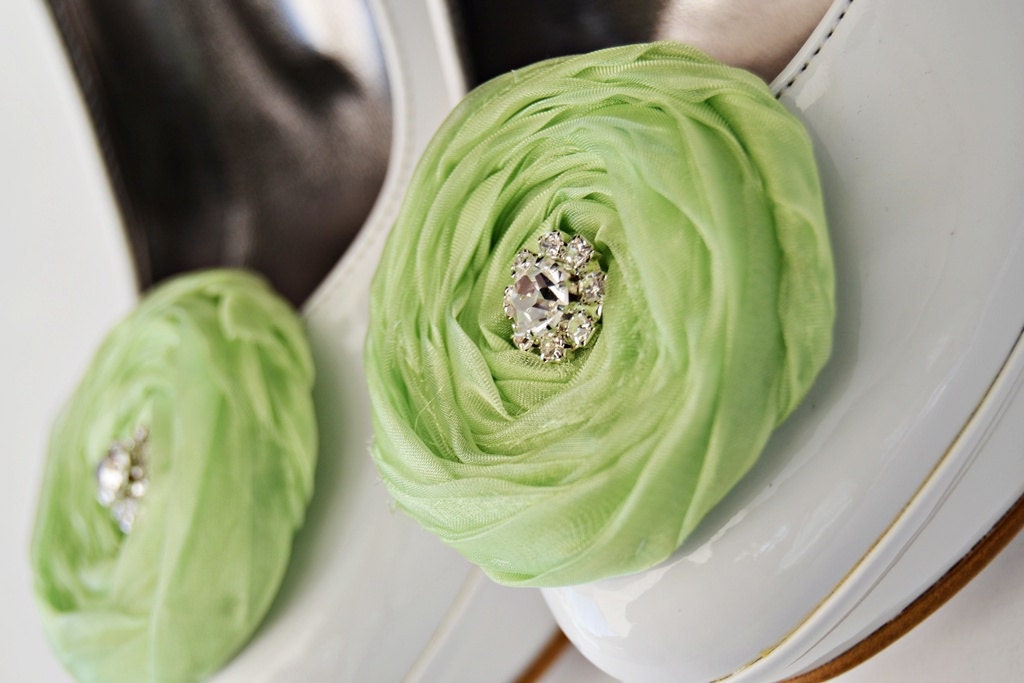 Lime Chiffon Roses Shoe Clips