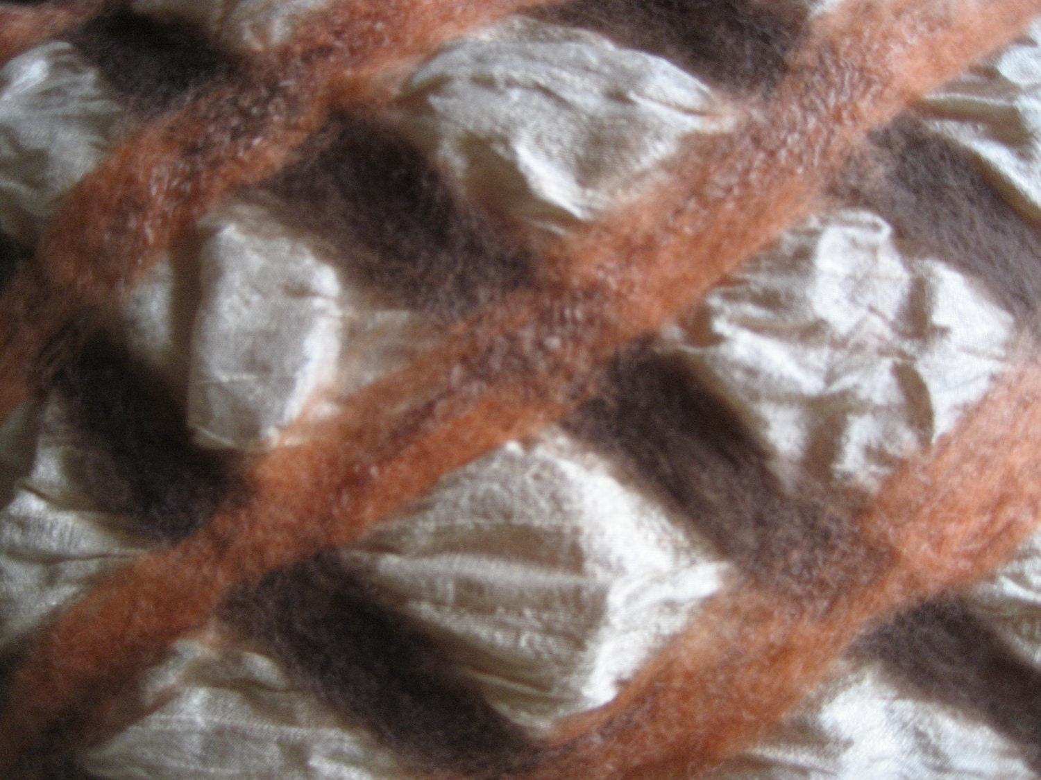 Silk pillow cushion nuno felt wool decorative beige brown orange  cream color