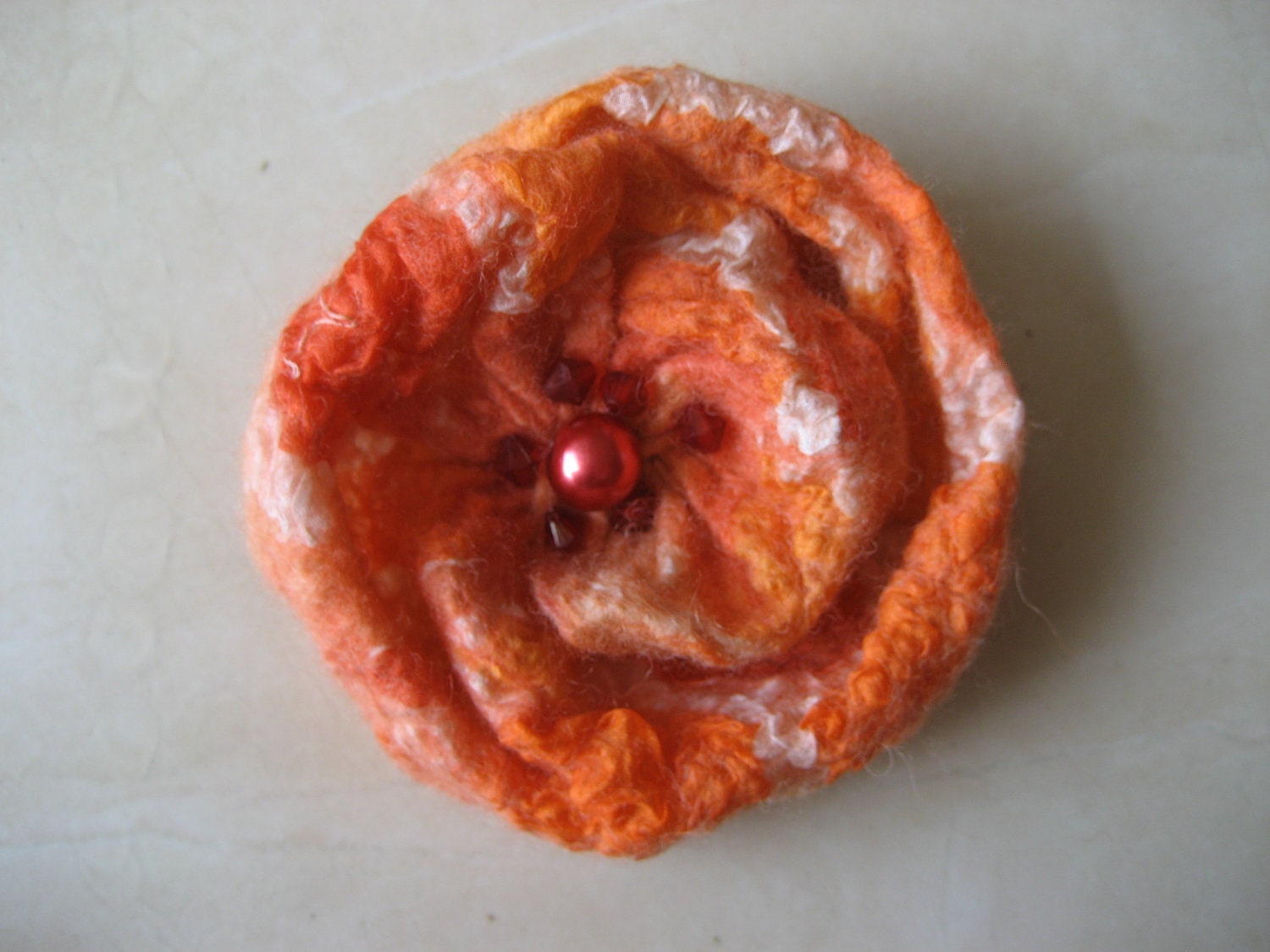 Felt Pink Orange Rose Flower Brooch Pin, Nuno Felted Wool Silk