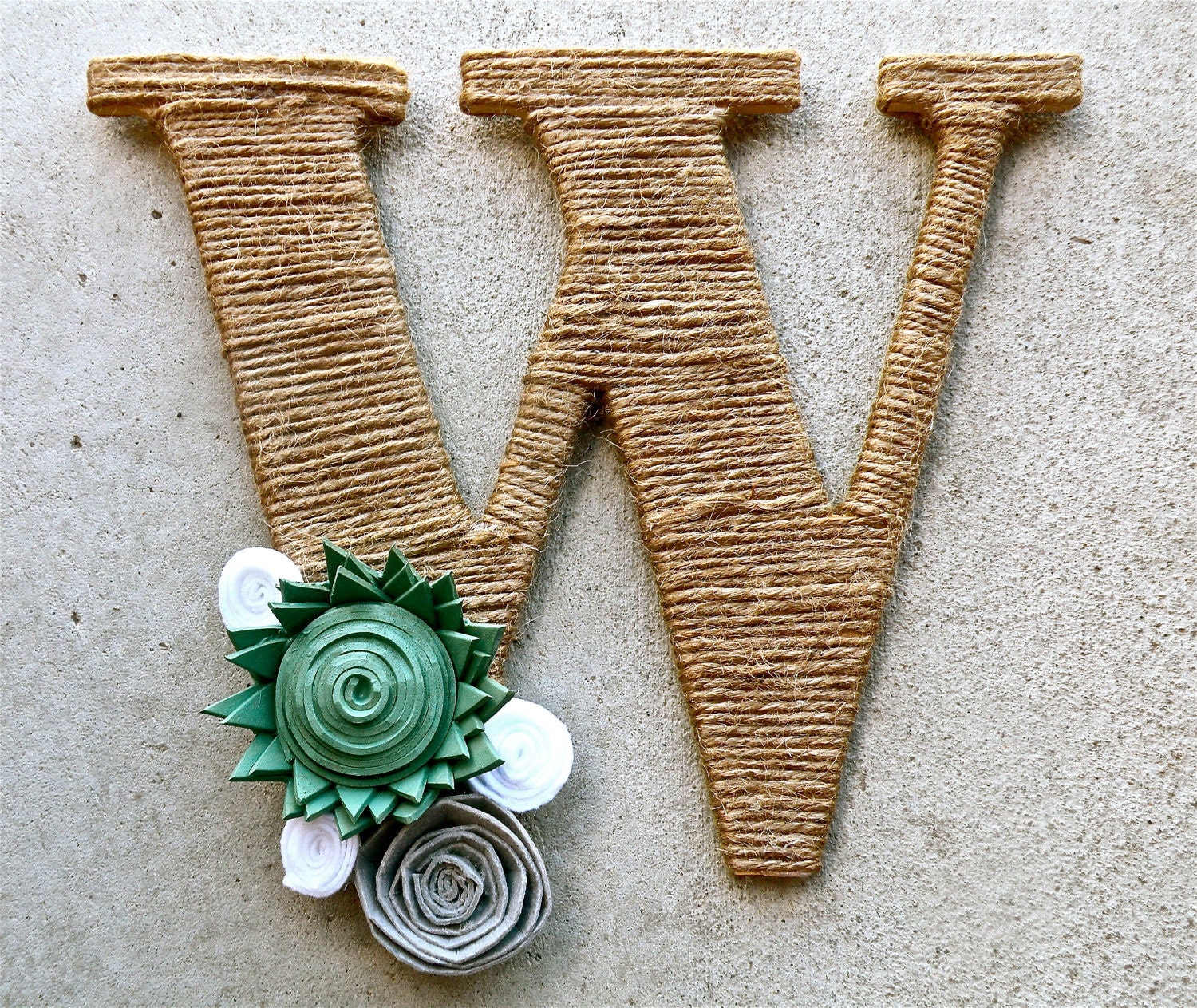 Two Twine Monogram Wreaths with Customized Handcrafted Flowers