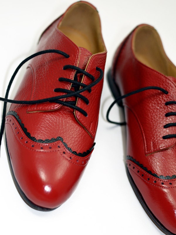 MARCUE - Women's Handmade Leather Shoes - Red Devil Wingtip - Derby Shoes