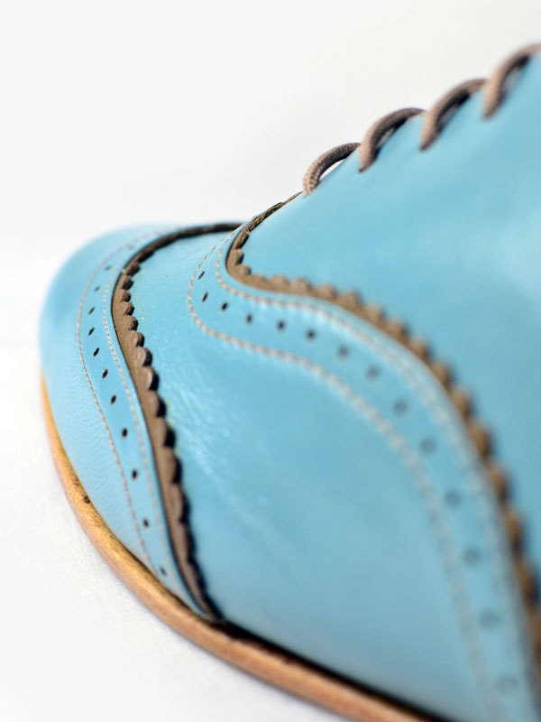 MARCUE - Women's - Handmade Leather Shoes - Light Blue Double Brogues