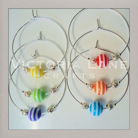 Set of 6 Beaded Wine Glass Charms "Rainbow Party"