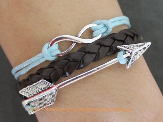 silver arrow racelet,silver karma bracelet brown leather bracelet rope leather women or men bracelet