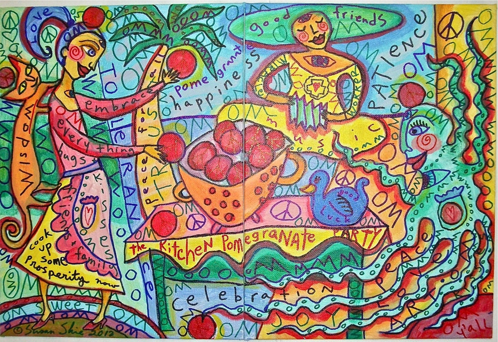 OM Pomegranate Party with Blue Duck by Susan Shie
