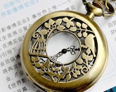 Noble Carved Bird Pocket Watch Necklace Vintage Jewelry sweater chain Pocket Watch hb01