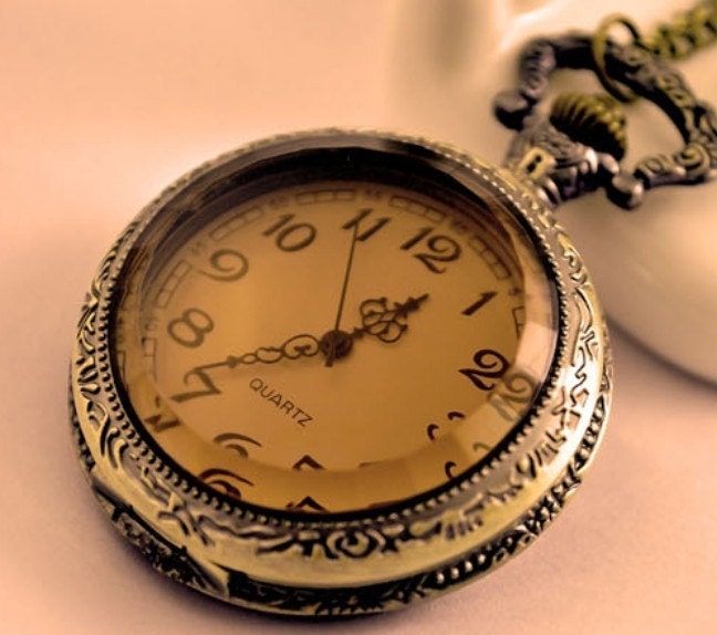 Noble Tea mirror Pocket Watch Necklace Vintage Jewelry hb10 Antique Pocket Watch Necklace Bronze Chain Pendant