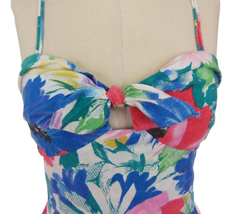 Vintage 80's Does 50's Floral Pinup Sun Dress w/ Shirred Back