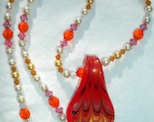Orange and Pink Swarovski Pearl and Crystal Necklace "Summer Blush Necklace"