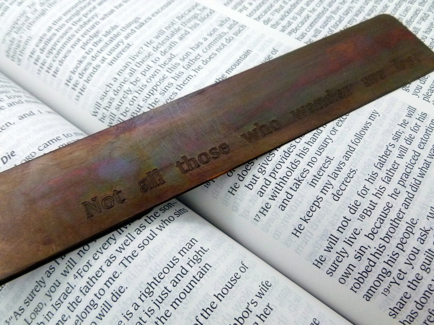 Engraved & Antiqued Copper Bookmark - Not All Those Who Wander Are Lost