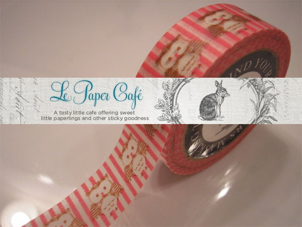CANDY STRIPE OWL Washi Tape - Pattern Masking Tape - 15mm x 10m