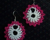 Pink and White Pinwheel Crocheted Earrings