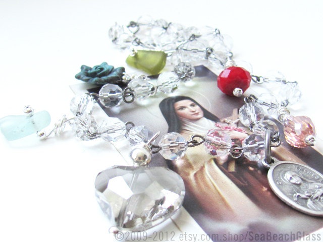Rosary Bead necklace. Saint Necklace. St Teresa Charms Necklace. Patron Saint Catholic Jewelry. 019