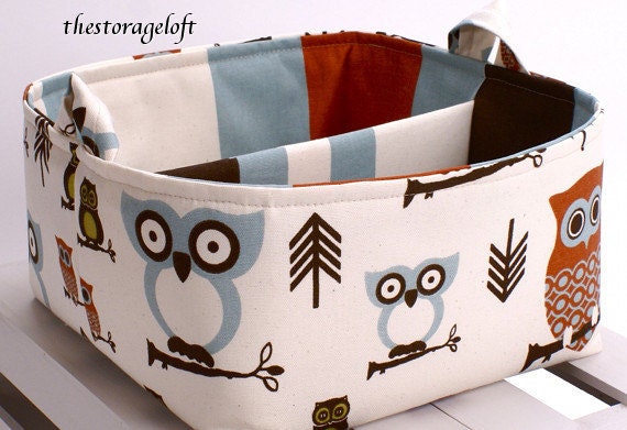 LG 10"x10"x6" Diaper Caddy - Storage Bin Basket Container Organizer - Divider - Hooty Owl Village Fabric