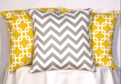 Designer Pillow Covers - Set of 3 - 18 X 18 Inch Chevron and Gotcha Pillow Covers - Decorator Pillows