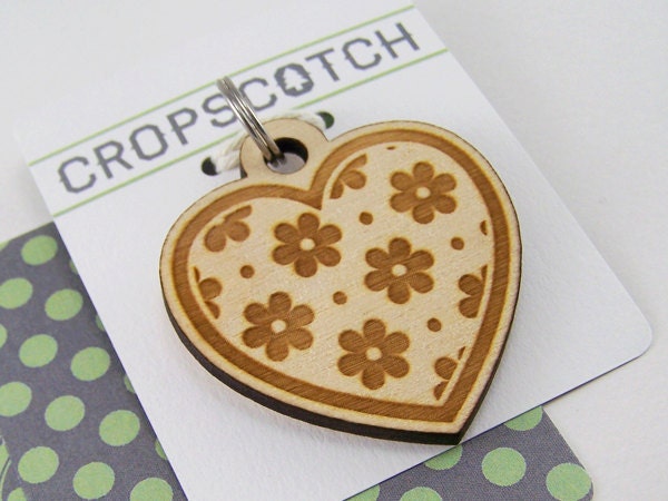 Pet Collar Tags Wood - Custom Floral Heart Dog ID Tag