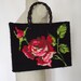 Reserved for Alena Vintage Black Cross Stitched Purse with Rose and Beaded Handles