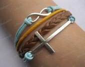 Karma-God's blessing bracelet,infinity bracelet,cross bracelet,braid leather bracelet-Z215
