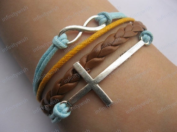 Karma-God's blessing bracelet,infinity bracelet,cross bracelet,braid leather bracelet-Z215