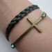 Bracelet- cross bracelet,cross wax cord bracelet,brass cross braid leather bracelet-Z123