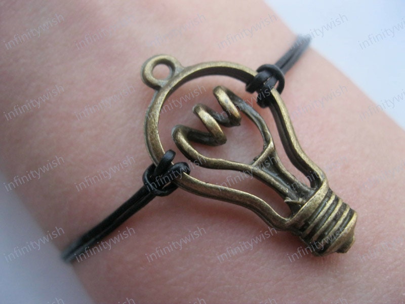Bracelet-antique bronze electric bulb bracelet,real leather electric bulb bracelet-Z073