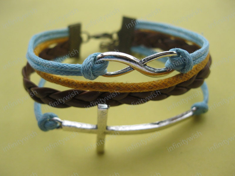 Karma-God's blessing bracelet,infinity bracelet,cross bracelet,braid leather bracelet-Z215