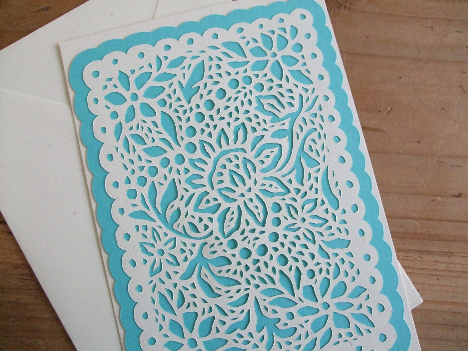 SALE - Small paper art: Floral lace pattern with light green background