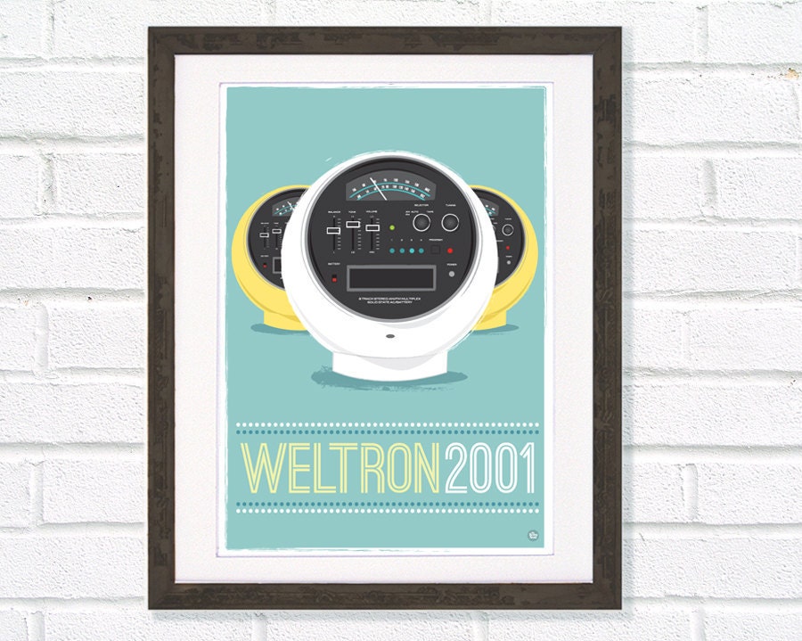 Retro Space Age Weltron GEC 2001 8 track player print A3 / 11x14