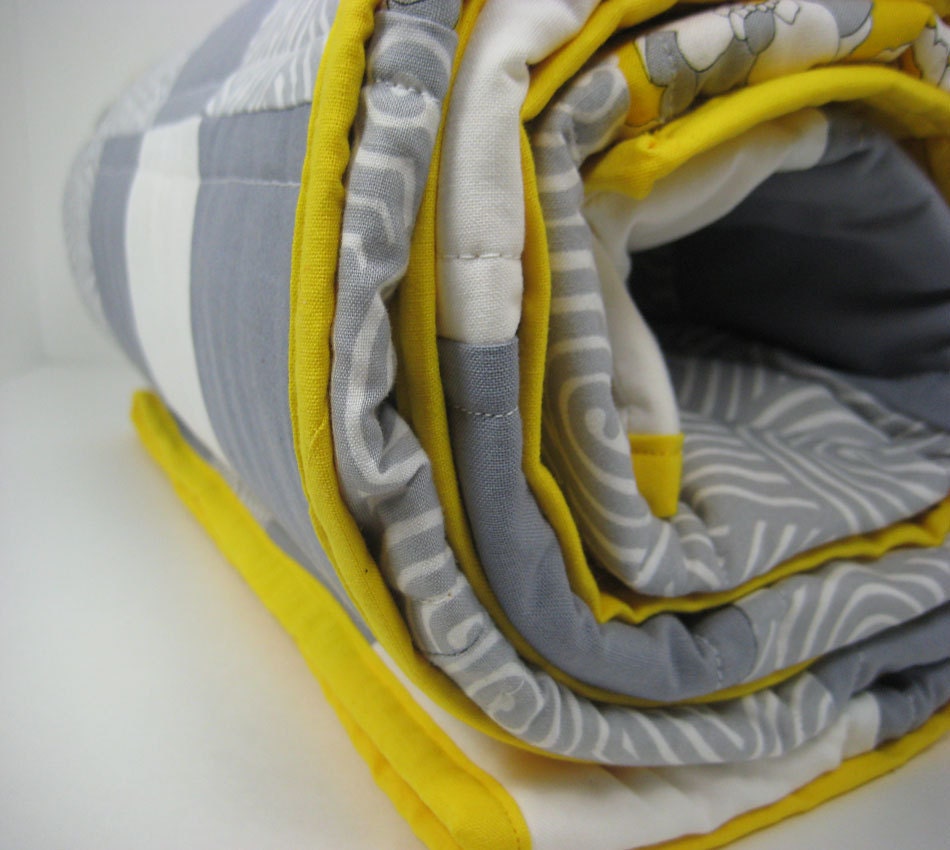 Modern "Betsy" Quilt - Yellow, Grey and White Lap Quilt
