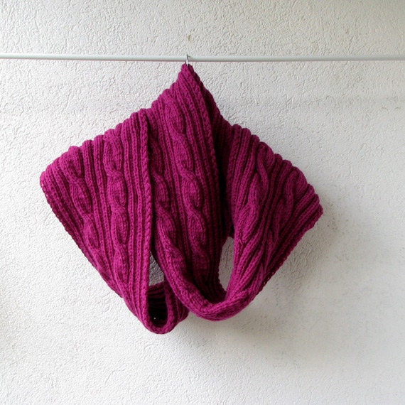 Chunky Scarf Knitted in dark pink chunky scarf cowl handknitted long scraf  fuschia amaranth - AlbadoFashion