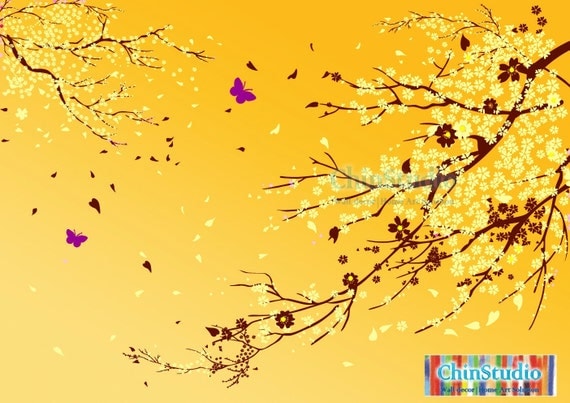 Cherry blossom tree wall decals with butterfly wall stickers home decor-Romantic Cherry blossom tree wall arts