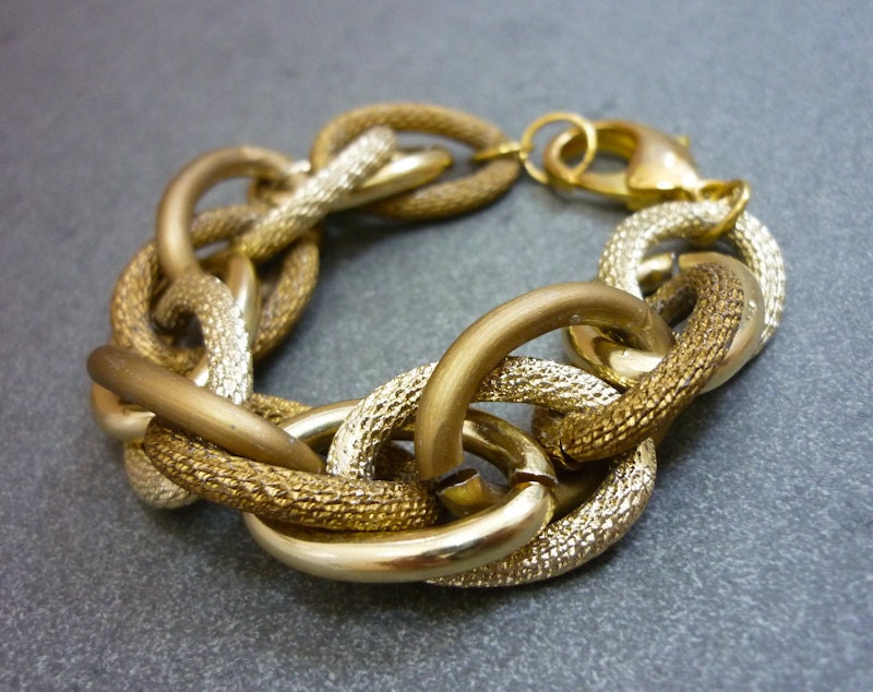 TWO TONE Large Chunky Gold & Bronze Entwined Rope Chain Bracelet